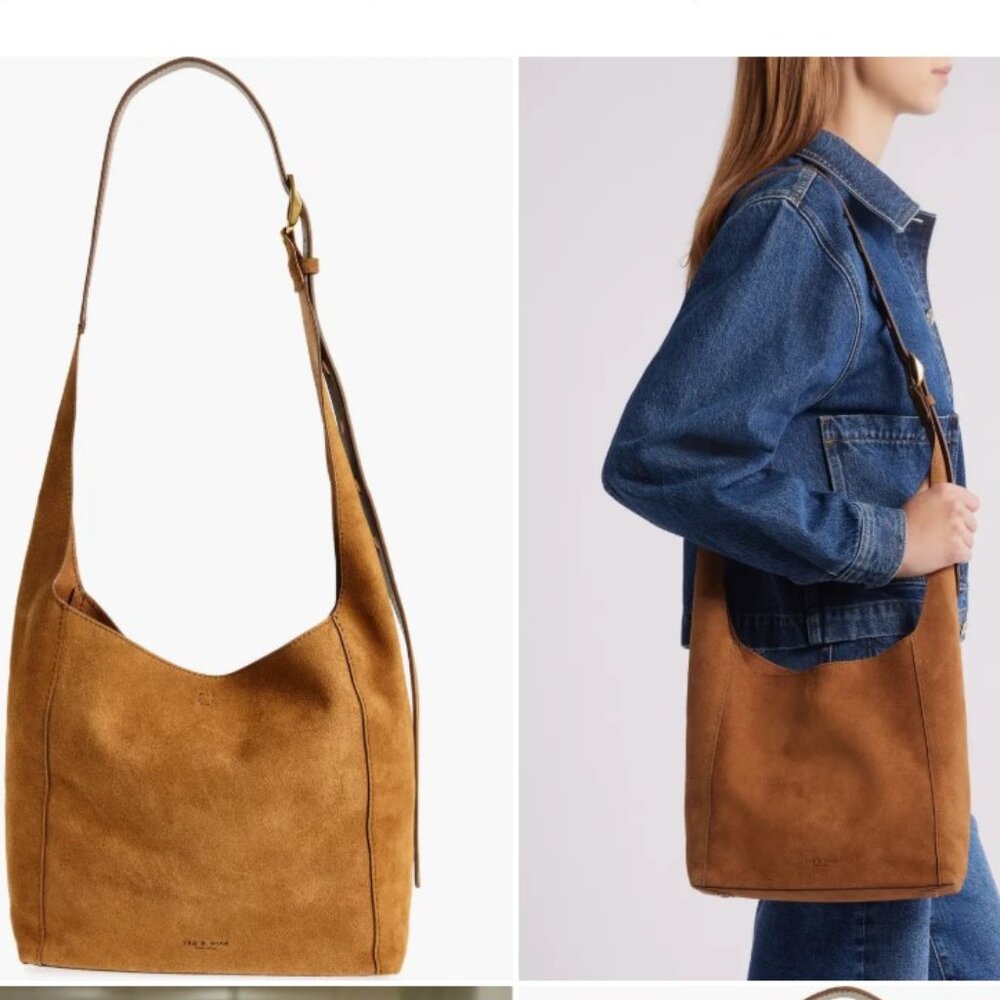 rag & bone Suede Hobo Shoulder Bag in Cognac Brown